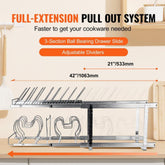 Pan and Pot Rack, 2-Tier Expandable Pull Out Under Cabinet Organizer, Cookie Sheet Baking Pans Tray Racks, Adjustable Wire Dividers, Steel Lid Holder for Kitchen Cabinet & Pantry Storage, 12"W